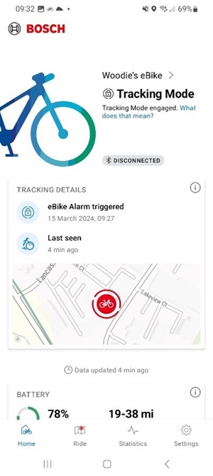 interface de l'application ebike flow